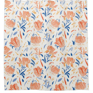 Botanik linocut baroque: floraler nahtloser Hinter Duschvorhang