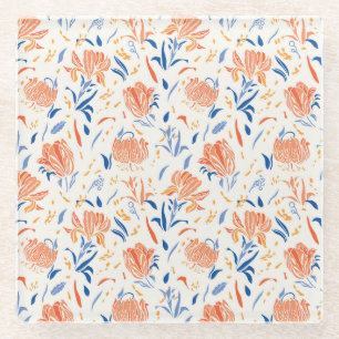 Botanik linocut baroque: floraler nahtloser Hinter Glasuntersetzer