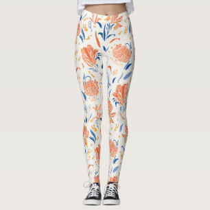 Botanik linocut baroque: floraler nahtloser Hinter Leggings