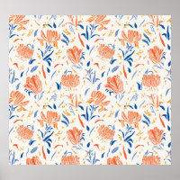 Botanik linocut baroque: floraler nahtloser Hinter