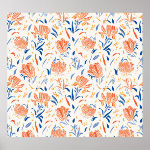 Botanik linocut baroque: floraler nahtloser Hinter Poster