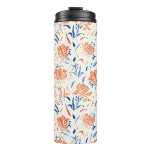 Botanik linocut baroque: floraler nahtloser Hinter Thermosbecher