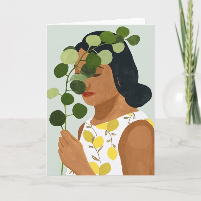 Botanik-Porträt - Frau mit dem Grün Karte (Vorderseite)