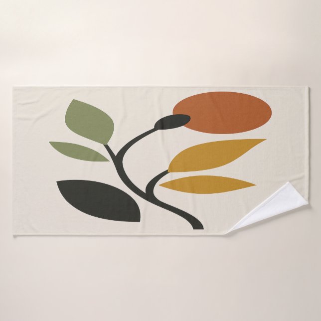  Botanique beige, marron et vert  (Serviette de bain)