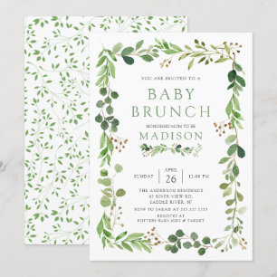 Botanique Feuille verte Bébé Brunch Invitation