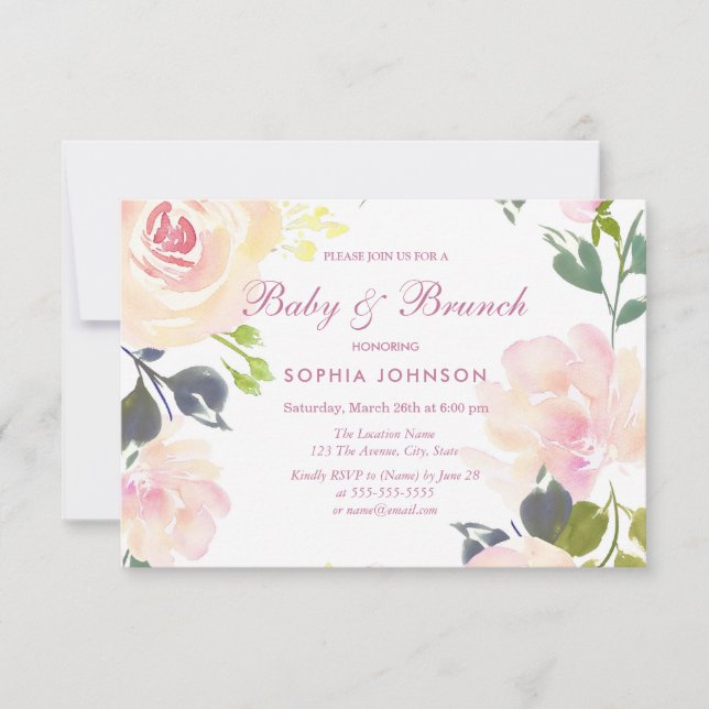 Botanique Floral Sweet Baby & Brunch Invitation (Devant)