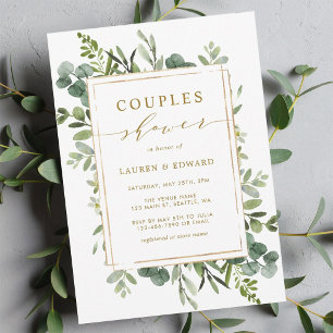 Botanique Gold Green Couples Douche Invitation