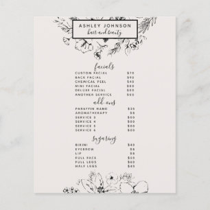 Botanique moderne Noir 3 Services Menu Spa