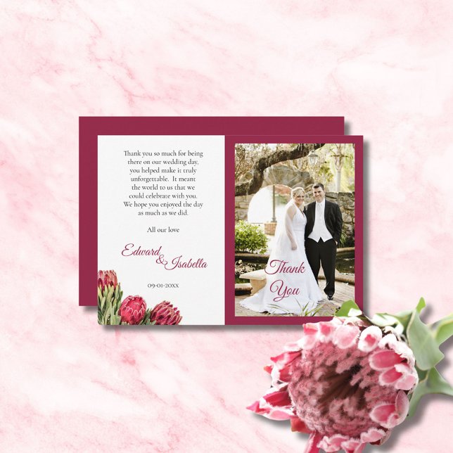 Botanique Pink Protea Floral Bourgogne photo Merci (Créateur téléchargé)