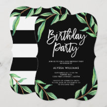 Botanique rayée | Invitation de fête d'anniversair