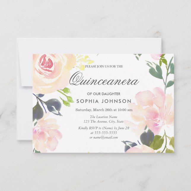 Botanique Rose Quinceanera Invitation (Devant)