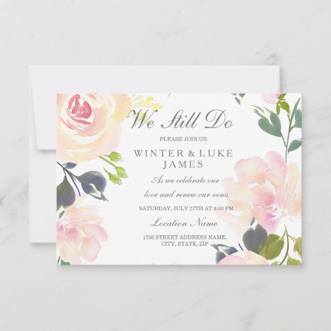 Botanique Rose Rose Vow Renouvellement Invitation (Devant)