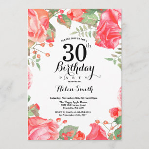 Botanique Rouge Floral 30e anniversaire Invitation