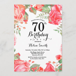 Botanique Rouge Floral 70e anniversaire Invitation