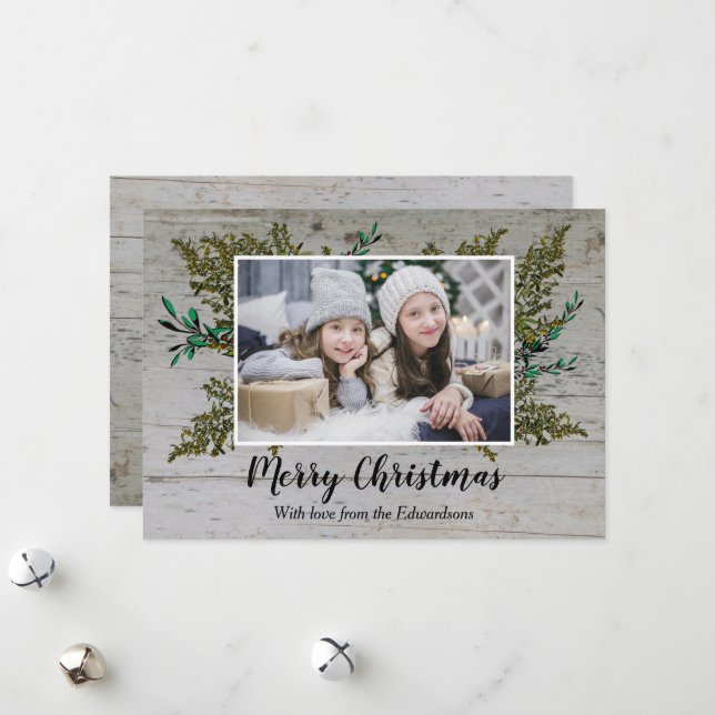 Botanique rustique Joyeux carte photo de Noël (Devant/Arrière en situation)