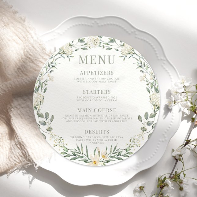 Botanique vert floral rond Menu Carte Plaque (Créateur téléchargé)