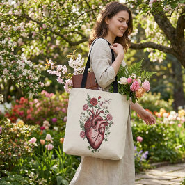 Botanisch-anatomisches Herz - Vintage-Blumendesign Tasche