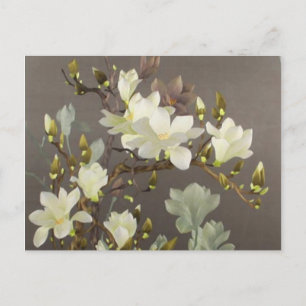 Botanisch-beige Elfenbein Stickereien Magnolie Postkarte