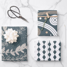 Botanisch-blau-geometrisch Mitte des Jahrhunderts