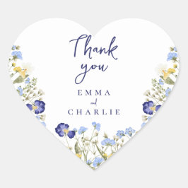 Botanisch-blaue Wildblumen Rustikale Hochzeit Herz-Aufkleber