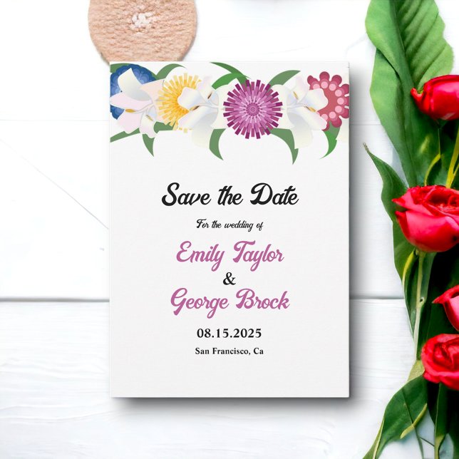 Botanisch-blaugelbe Lila Rose Blumenzehen Save The Date (Von Creator hochgeladen)