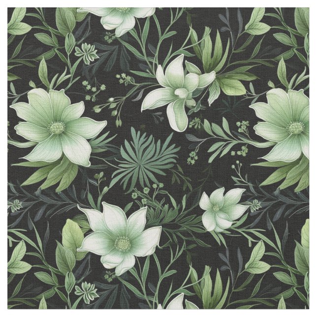 Botanisch blühend schwarz und grün stoff (Nahaufnahme)