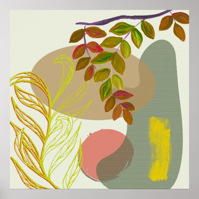 Botanisch Boho Gelbgrün Poster (Vorne)