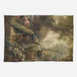 Botanisch: drei Pfauen im englischen Garten Geschirrtuch