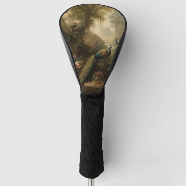 Botanisch: drei Pfauen im englischen Garten Golf Headcover (Vorderseite)