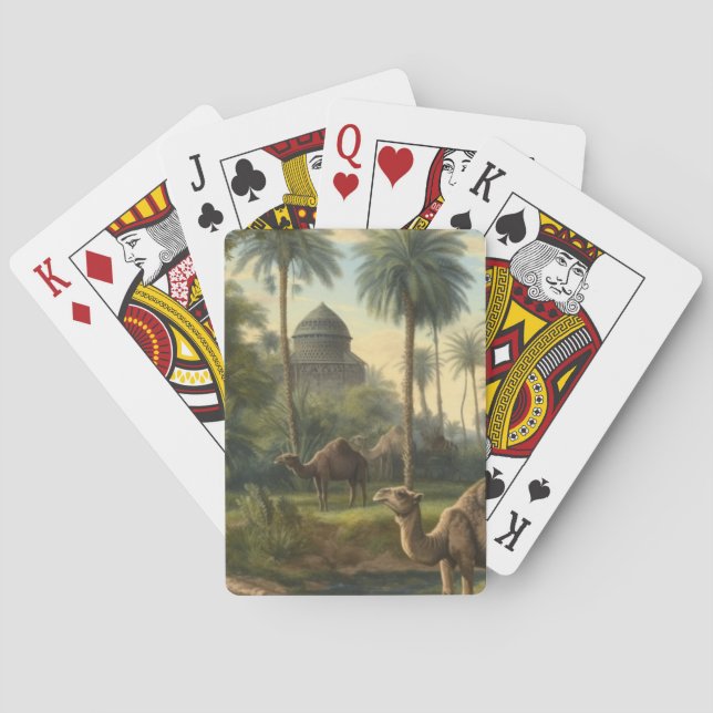 Botanisch: Dromedaren im Dschungel in der Nähe ein Spielkarten (Rückseite)