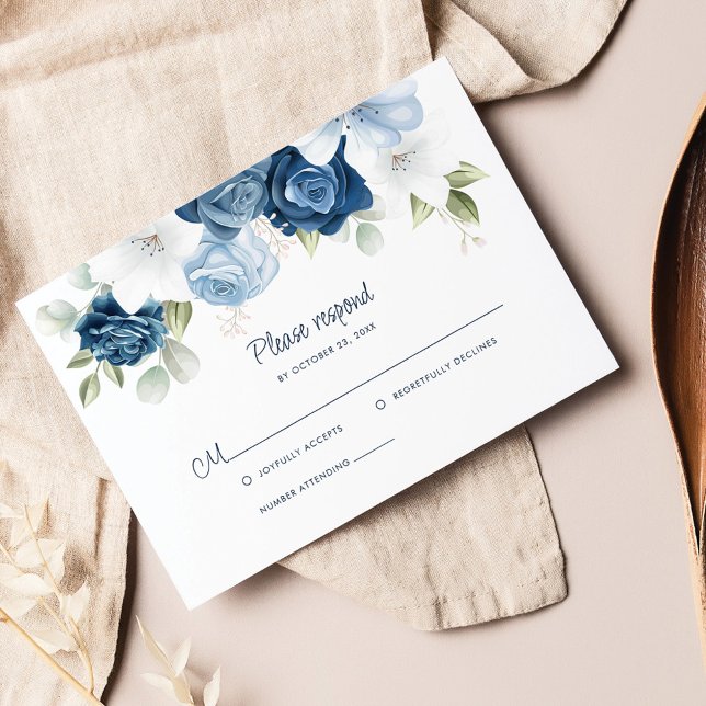 Botanisch Dusty Blue Floral RSVP Karte (Dusty Blue Floral Wedding RSVP Card)