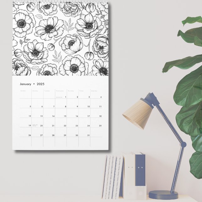 Botanisch-elegant-floral Illustriert Kalender (Elegant Floral Botanical Illustrated Calendar)