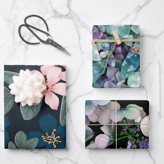 Botanisch elegant geschenkpapier set (Vorderseite)