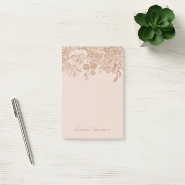 Botanisch elegant | Kupfer Rose Gold Floral Custom Post-it Klebezettel (Büro)