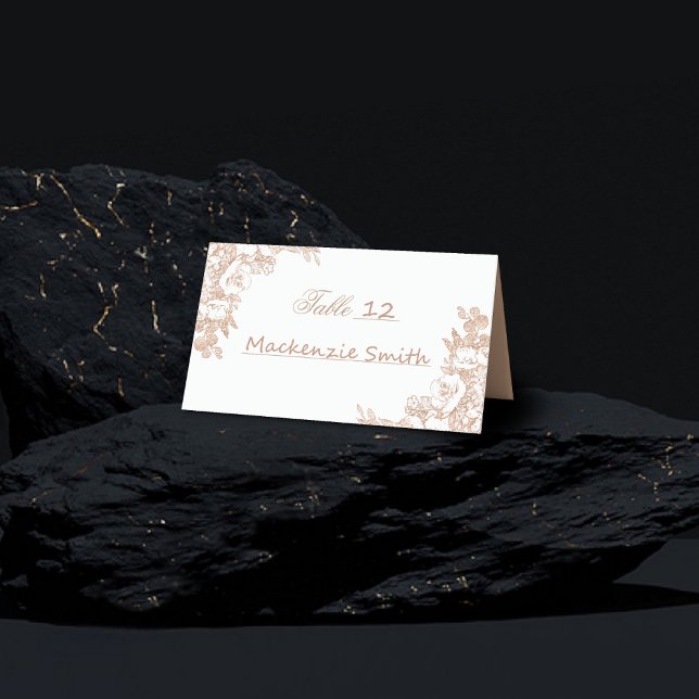 Botanisch elegant | Kupfer Rose Gold Floral Platzkarte (Von Creator hochgeladen)