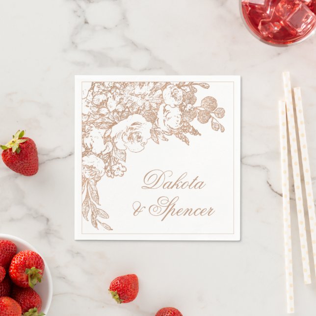 Botanisch elegant | Kupfer Rose Gold Floral Serviette (Beispiel)
