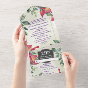 Botanisch Elegante Herbstblätter Hochzeit All In One Einladung