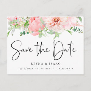 Botanisch-elegantes Rosa Save the Date Ankündigungspostkarte