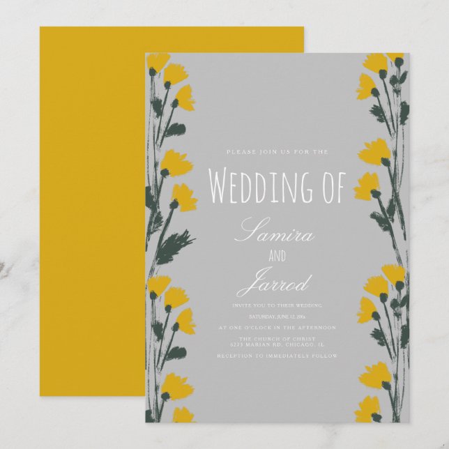 Botanisch-gelbe Hochzeit von Hand Gezeichnet Wildb Einladung (Vorne/Hinten)