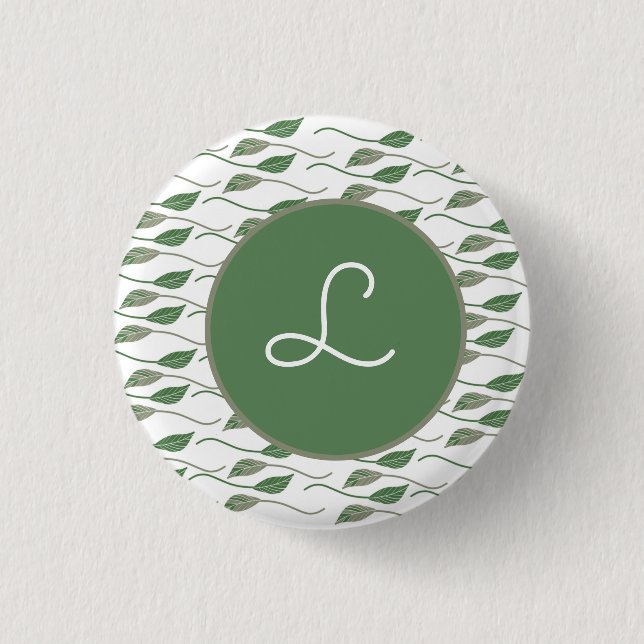 Botanisch gezeichnetes Blattgrün-Muster Button (Vorderseite)