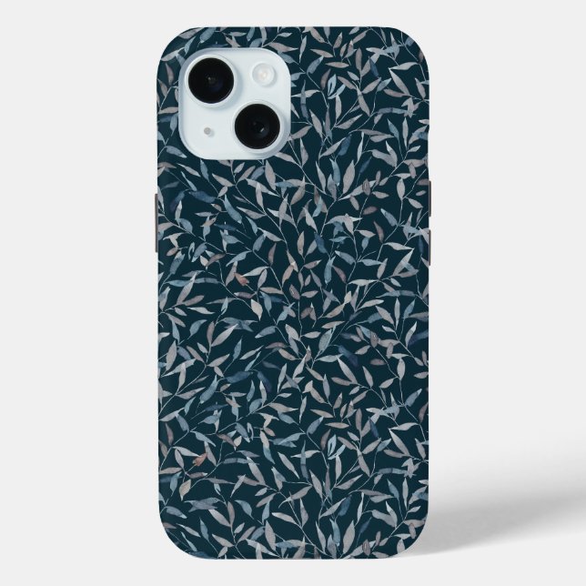 Botanisch graue graublaue Blätter auf dunkelblau Case-Mate iPhone Hülle (Rückseite)