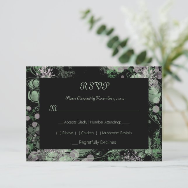 Botanisch grün und rosa RSVP karte (Stehend Vorderseite)