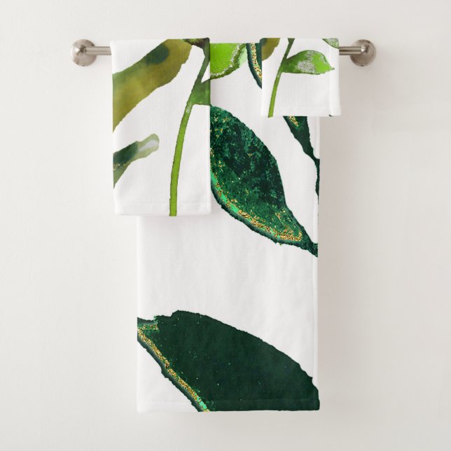 Botanisch grüne Blätter Minimal einfach, simplisti Badhandtuch Set (Insitu)
