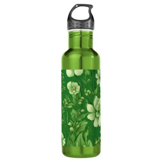 Botanisch-grüne Blume Edelstahlflasche (Vorderseite)