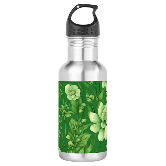 Botanisch-grüne Blume Edelstahlflasche (Vorderseite)