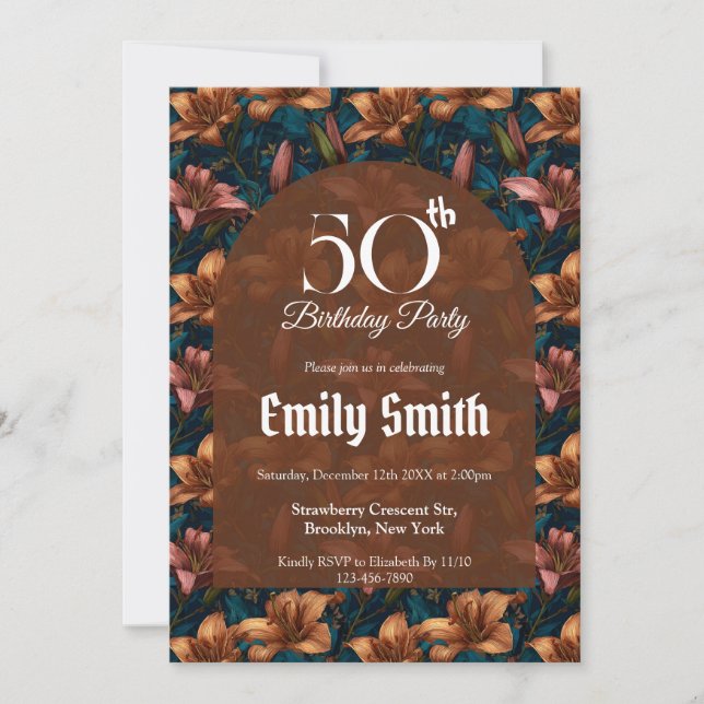 Botanisch inspirierte Lilien Ästhetische Geburtsta Einladung (Vorderseite)