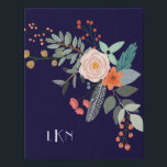 Botanisch Künstlicher Leinwanddruck<br><div class="desc">Ein buntes Spray von grafischen botanischen Blume schmückt diese Imitat-Leinwand und kann mit drei Monogramm-Initialen personalisiert werden. Der Hintergrund ist ein reichhaltiges Marineblau.</div>