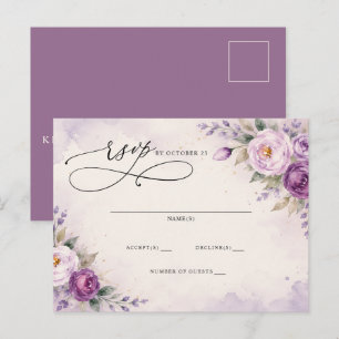 Botanisch Lavendel Lila Blumige Hochzeits-RSVP Postkarte