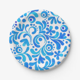 Botanisch lebendiges Blau und Weiß Pappteller