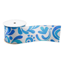 Botanisch lebendiges Blau und Weiß Satinband